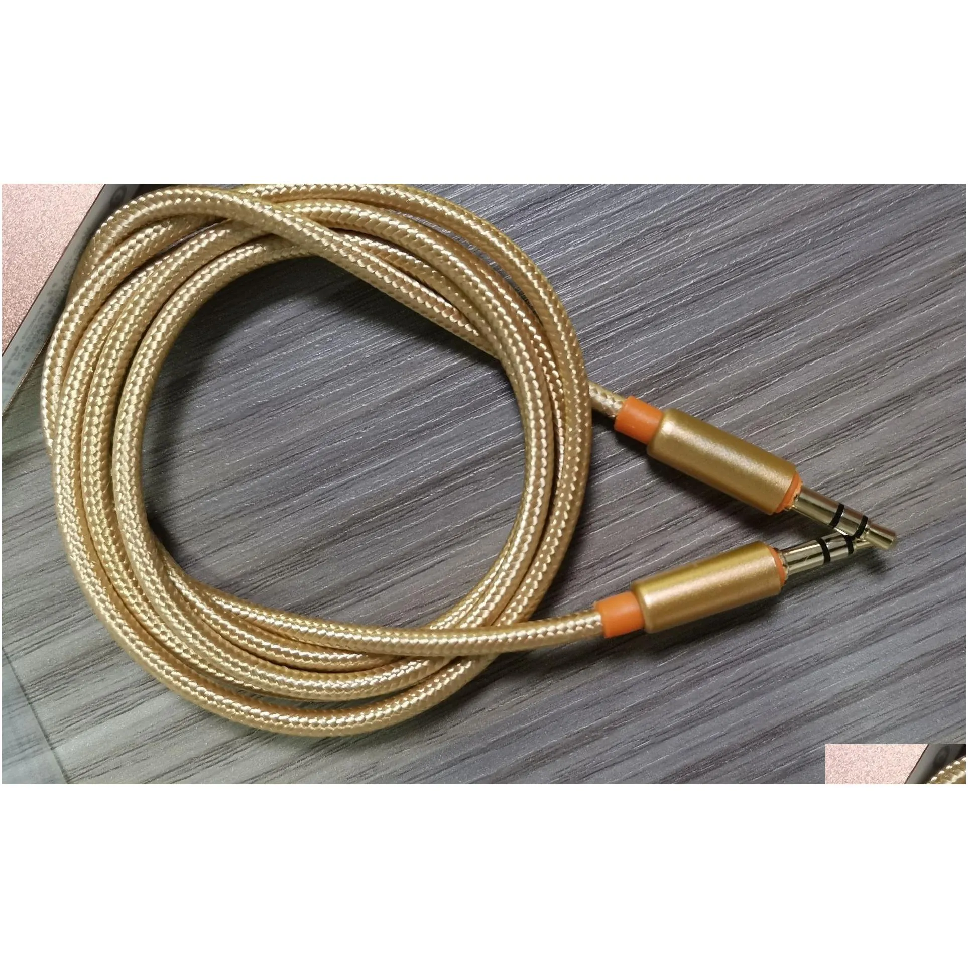 1M 3FT Metal Unbroken Fabric Braided Audio Aux Car Extension Cable 3.5mm male to male For Headphone ,Speaker , cellphone ,computer with retail