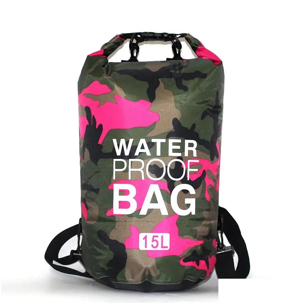 Bags Outdoor Camouflage Waterproof Dry Bag Portable Rafting Diving Dry Bag Sack PVC Swimming Bags for River Trekking 2/5/10/15/20/30L