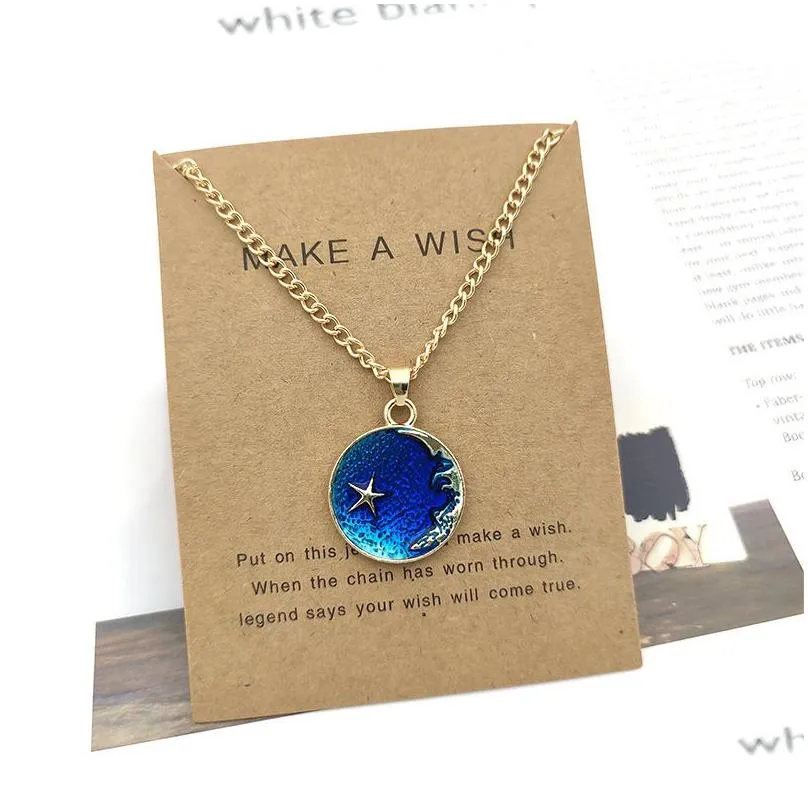 creative starry sky clavicle chain pendant necklace korean version dream planet star moon necklace jewelry gift with gold card