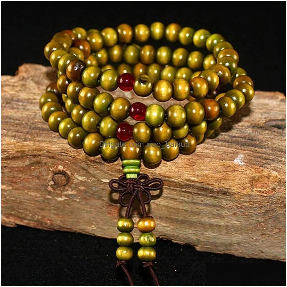 108 beads 8mm natural sandalwood buddhist buddha wood prayer beaded knot black ebony unisex men bracelets bangles for women