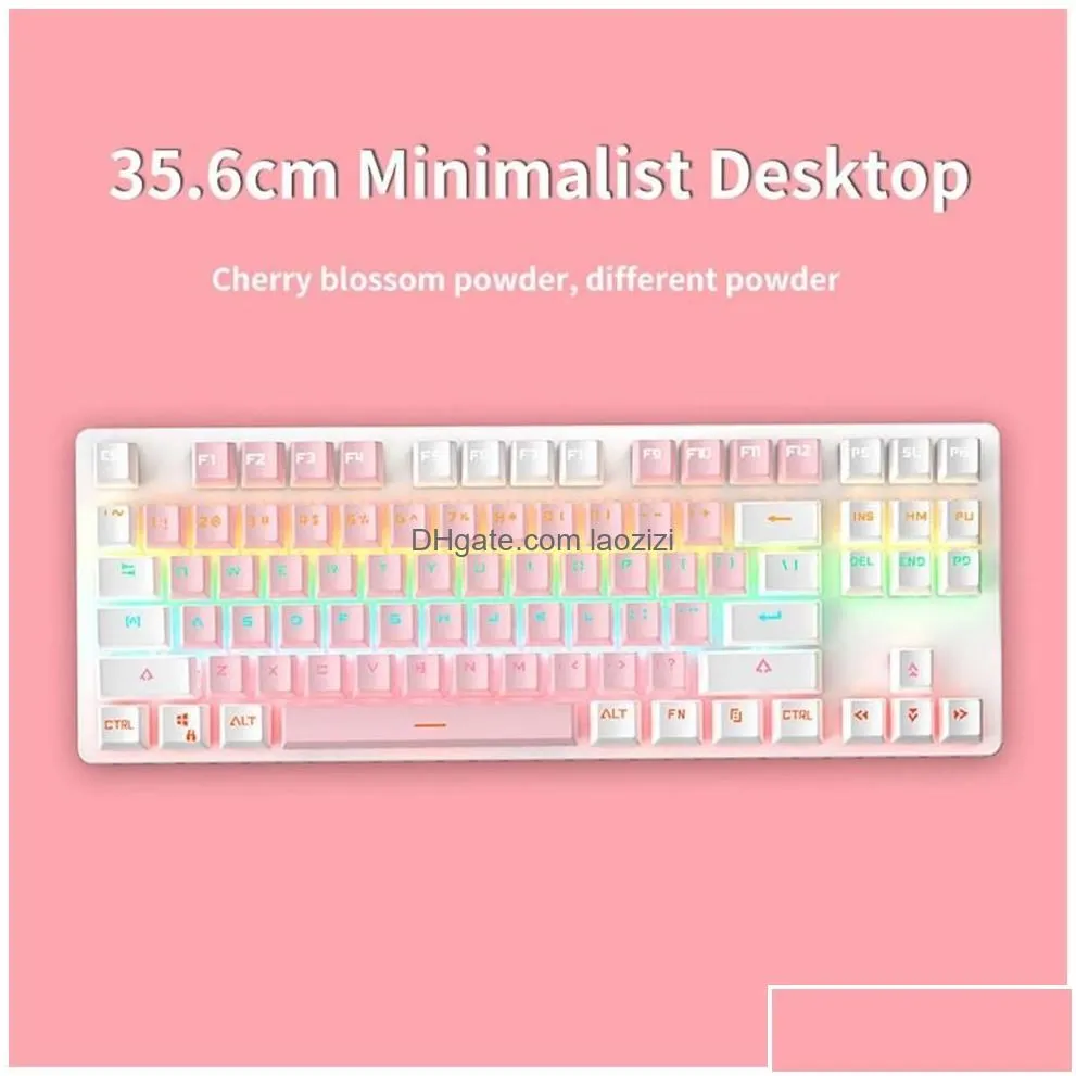 keyboards rgb 87 key green axis mechanical gaming keyboard cute backlit desktop peripherals small portable office drop delivery comput