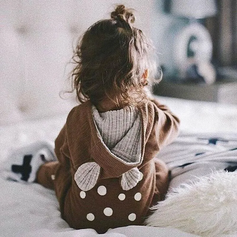 Baby Boy Girl Infant Deer 3D Ear Hooded Warm Winter Autumn Long Sleeve Playsuit Romper Jumpsuit Clothes Outfit Jumpsuits