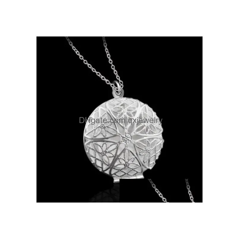 Pendant Necklaces 925 Plated Sier Hollow Round Necklace Locket Women Jewelry Accessories Cute Po Box Drop Delivery Pendants Dhg3T