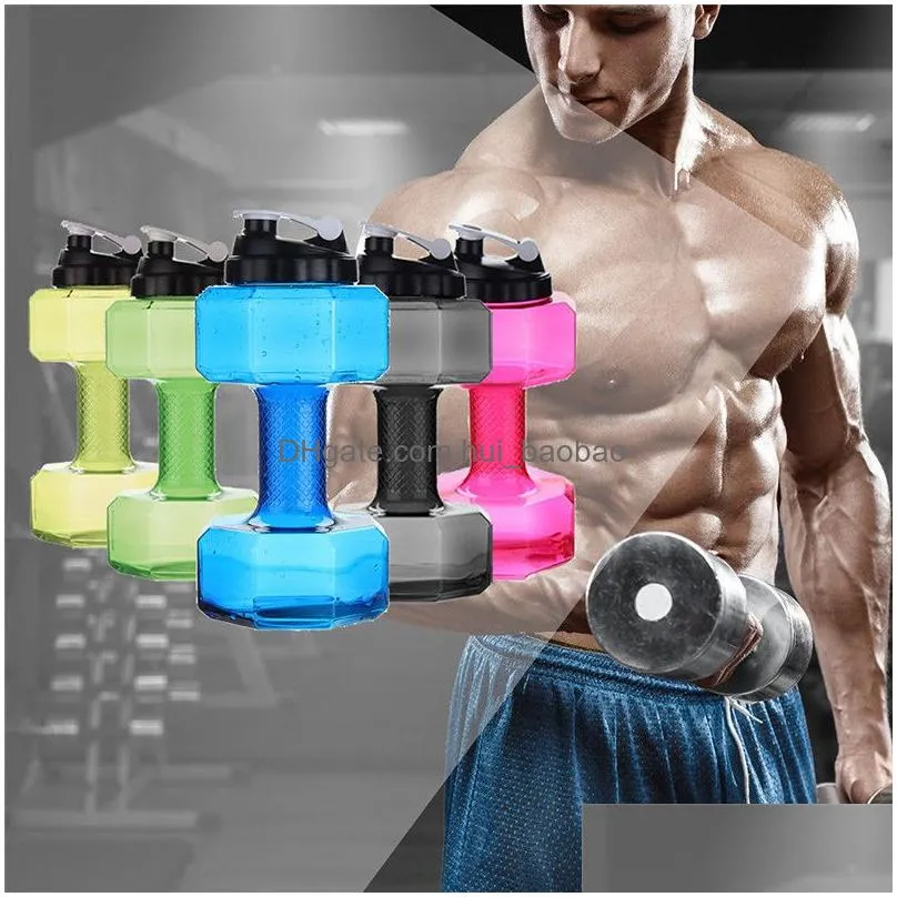 gym sport water bottle 2.2l petg large capacity dumbbell shaped outdoor camping hiking cycling gym sport water bottle