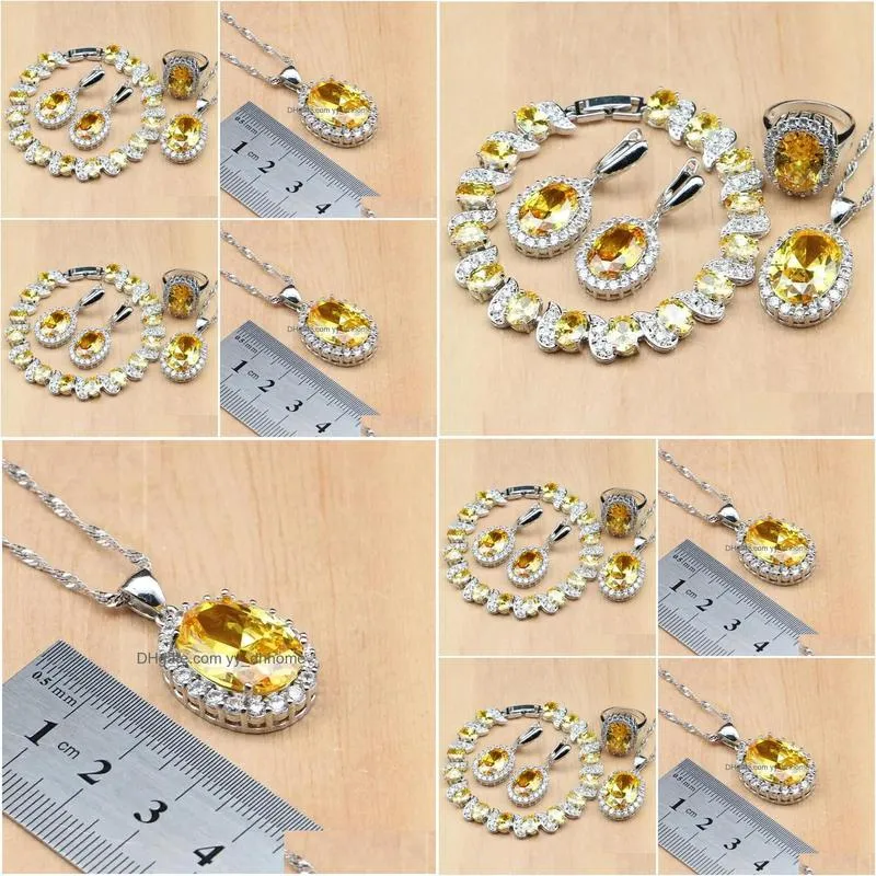 bracelets sterling sier bridal jewelry sets yellow cubic zirconia decoration for women earrings rings bracelet pendant necklace set