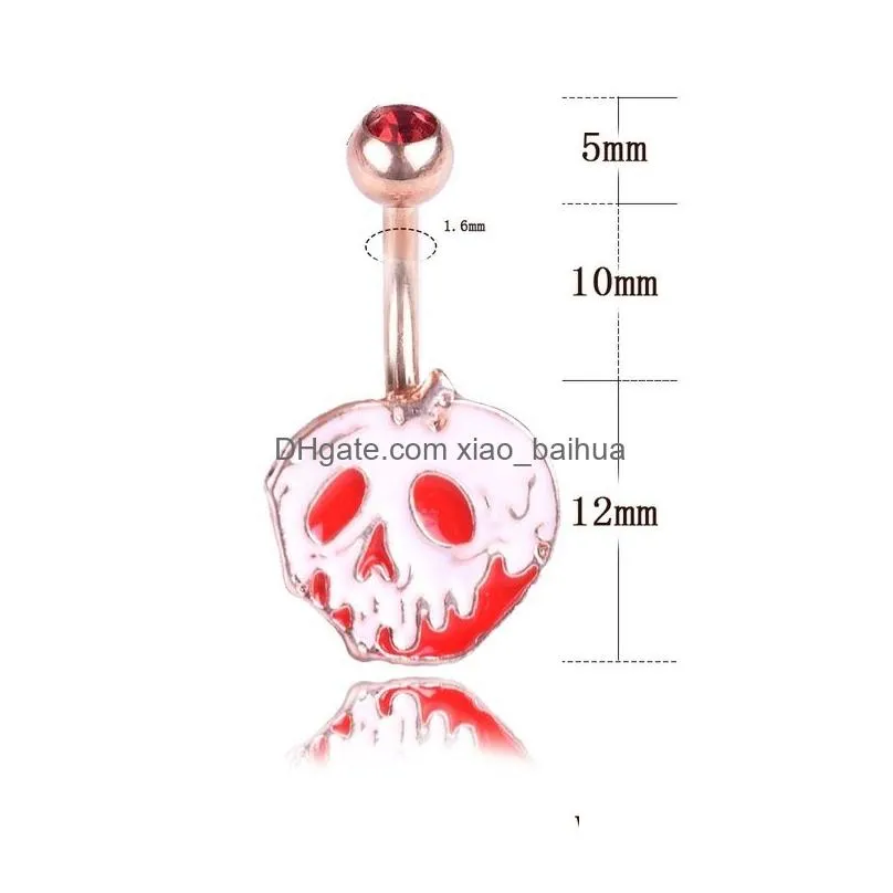 stainless steel barbell drip oil pumpkin head skull dangle rose gold navel belly button rings body piercing jewelry