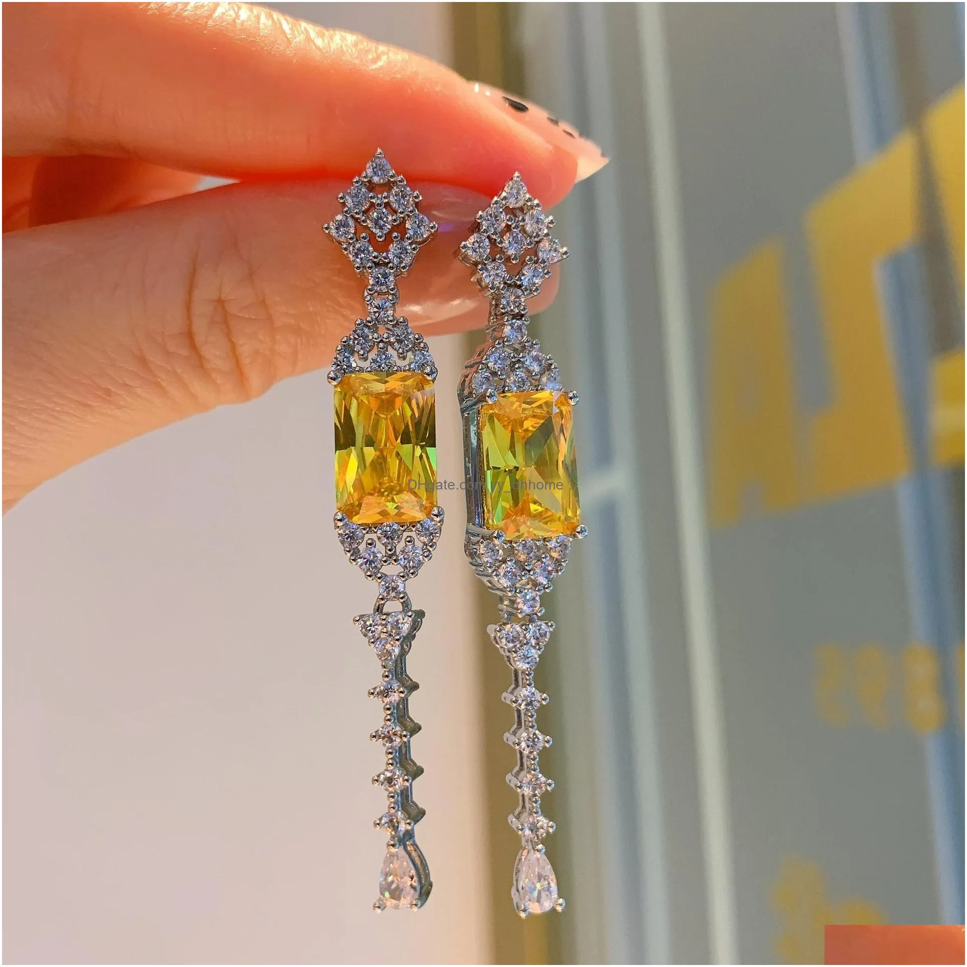 knot 2022 rectangular tassel dangle earrings women emerald high quality crystal long hanging jewelry friends gift korean style