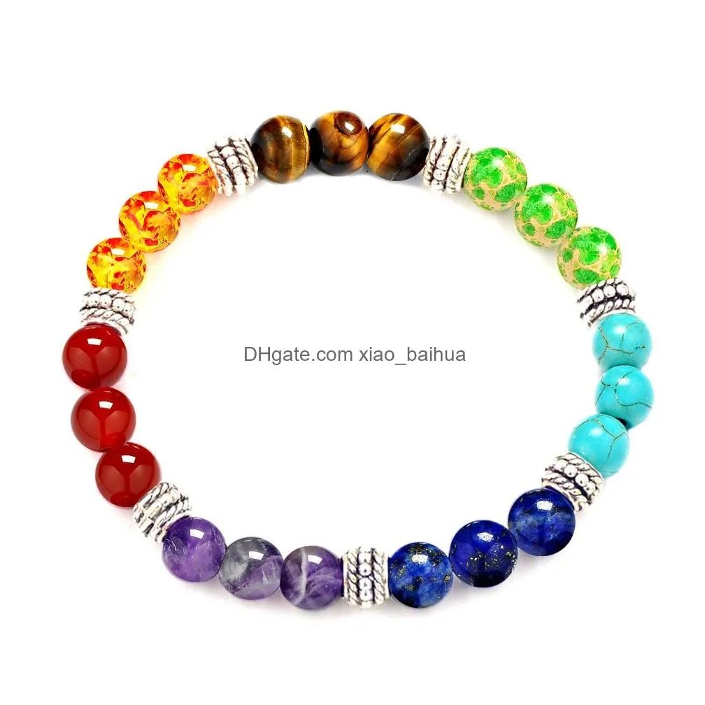 bijoux de mode 8mm perles pierre onyx tigre sept route dimpulsion bracelet yoga chakra am ethyste energie bijoux bracelets et