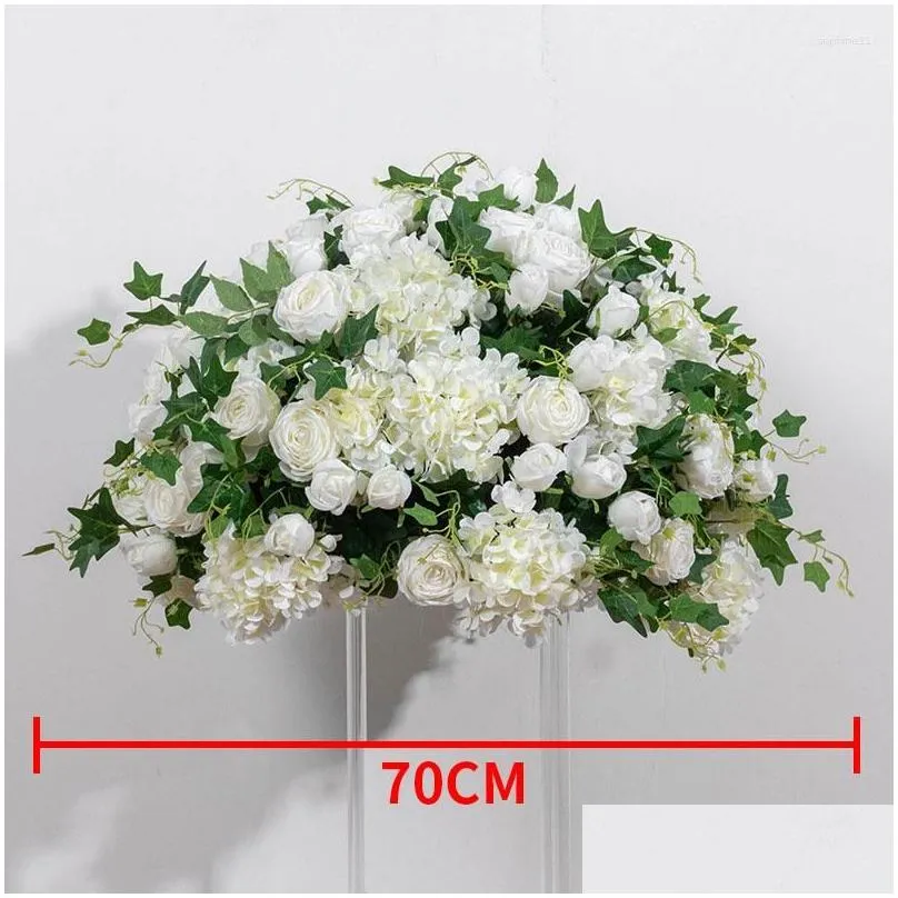 Decorative Flowers & Wreaths 45Cm-70Cm Custom Large Artificial Flower Ball Wedding Table Centerpieces Stand Decor Geometric Shelf Part Dhflu