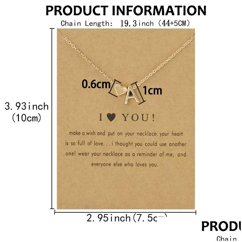 bulk price love 26 letters pendant necklaces womens peach hear gold silver clavicle chain necklace with gif card
