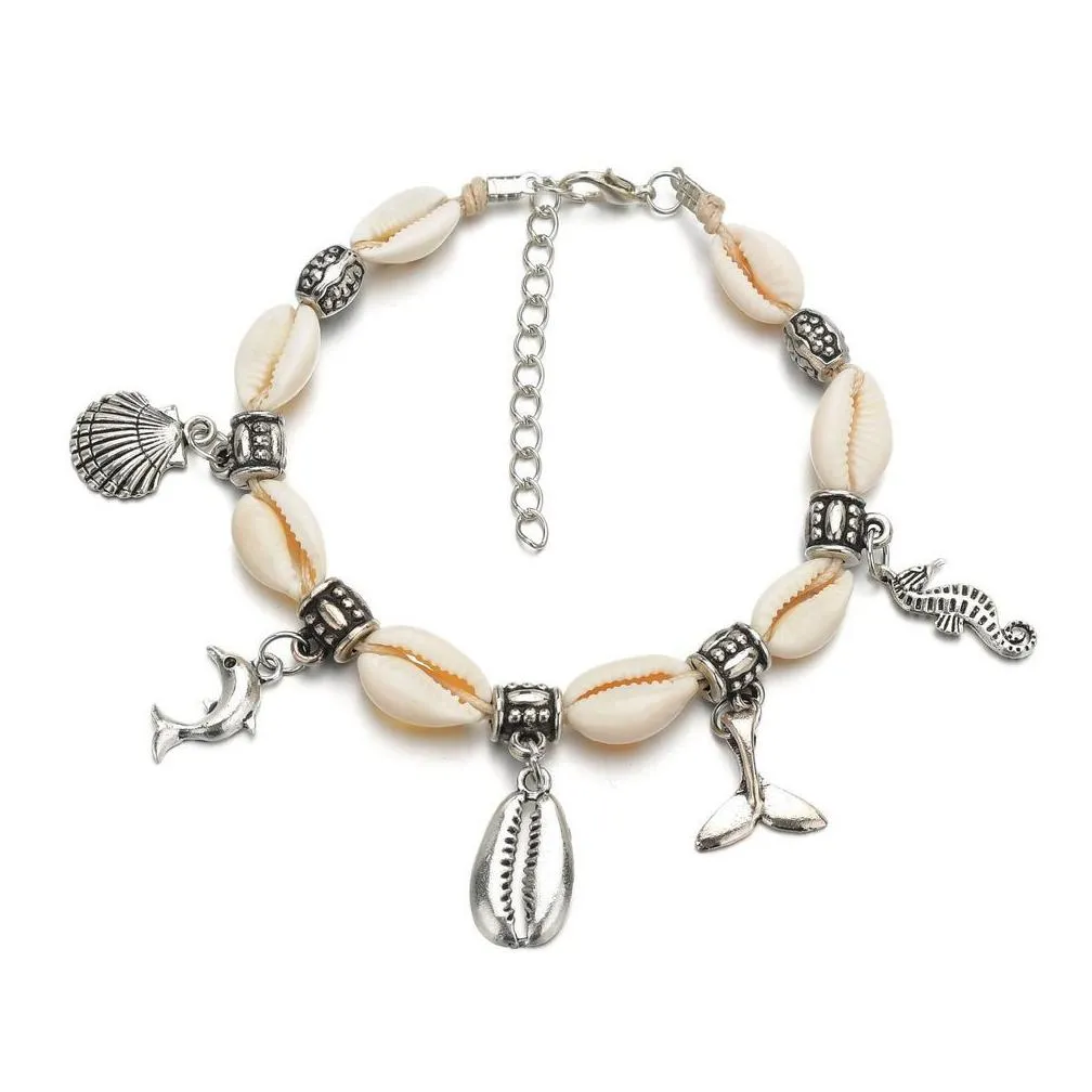 women bohemian butterfly chain anklets pendant creative vintage  fishtail shell pendants beach anklet lady