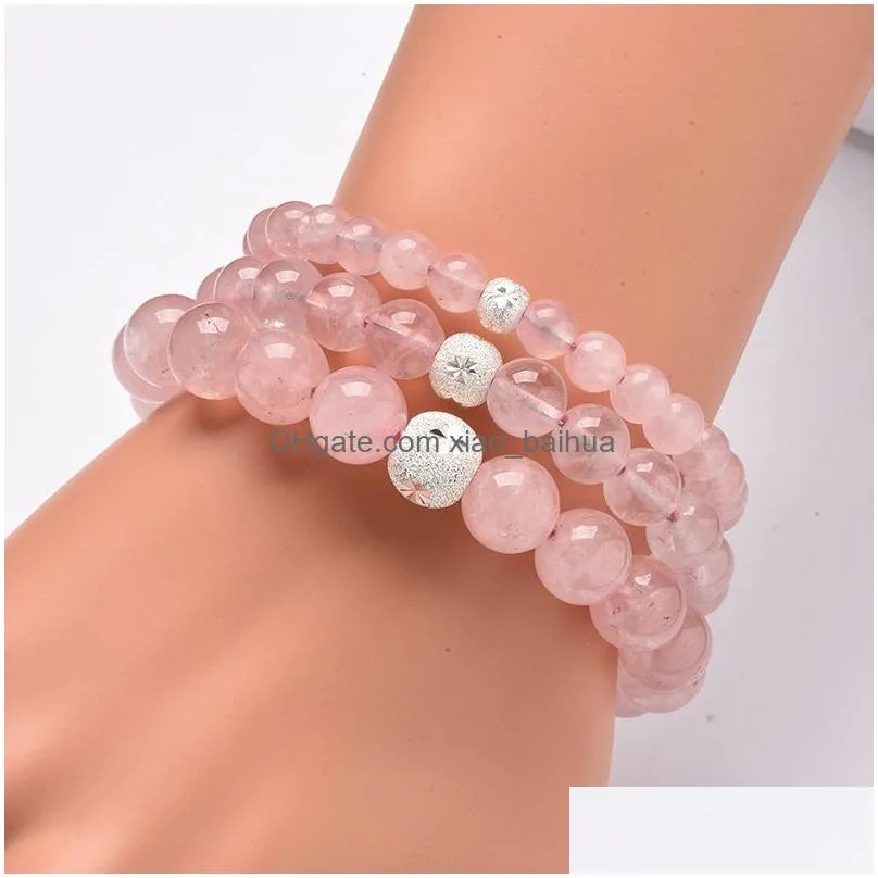 transfer beads s925 silver powder crystal bracelet net red recommended powder crystal round bead bracelet jewelry fashion gift