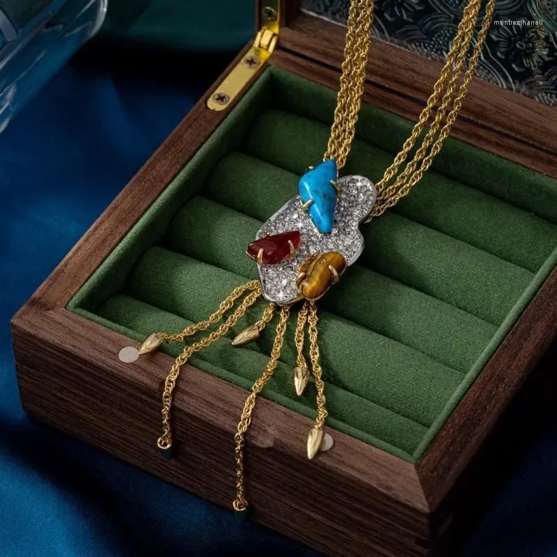 Chains Timeless Wonder Zircon Geo Stone Tassel Necklace For Women Designer Jewelry Runway Top Trendy Gift Rare Sale 2612
