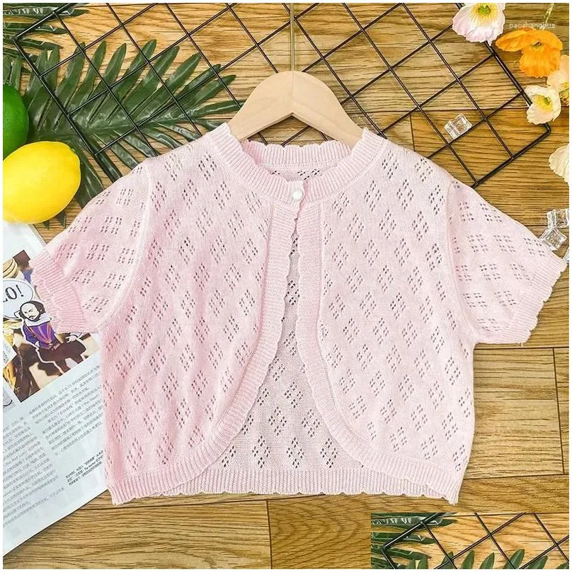 Jackets Children`s Thin Top Baby Air-conditioned Shirt Kids Knitted Cardigan Spring Summer Girl`s Coat Short Sleeve Clothing