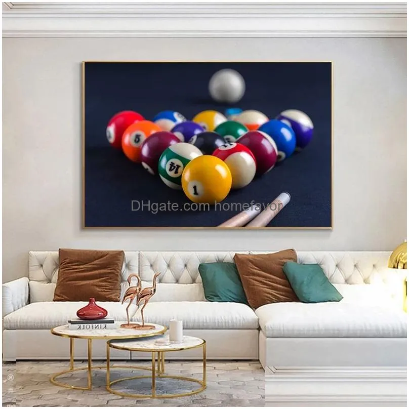 blue billiard table with balls poster canvas painting poster and prints sports wall art modern picture living room decor cuadros