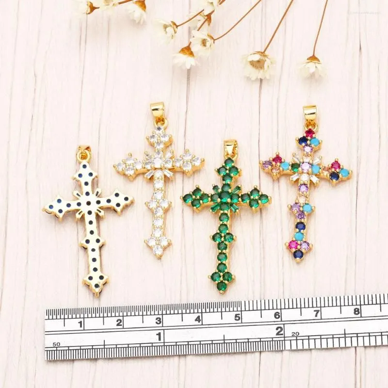 Pendant Necklaces OCESRIO Big Multicolor Crystal Cross For Necklace Copper Gold Plated Crucifix Jewelry Making Supplies Wholesale