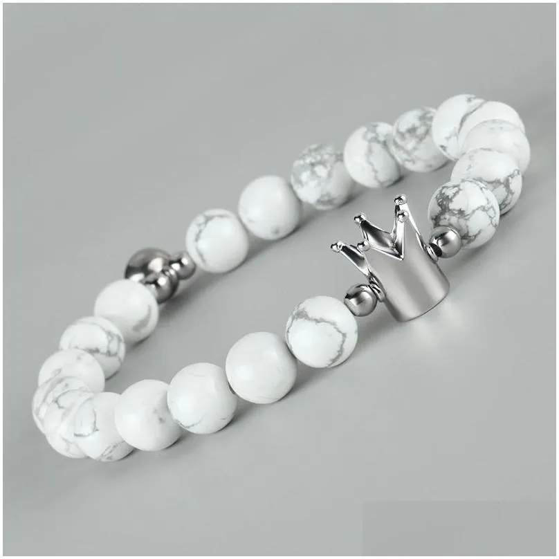 19cm new fashion black onyx beaded strands bracelet lover tiger eye magnetic attract crown couple strands bracelets jewelry
