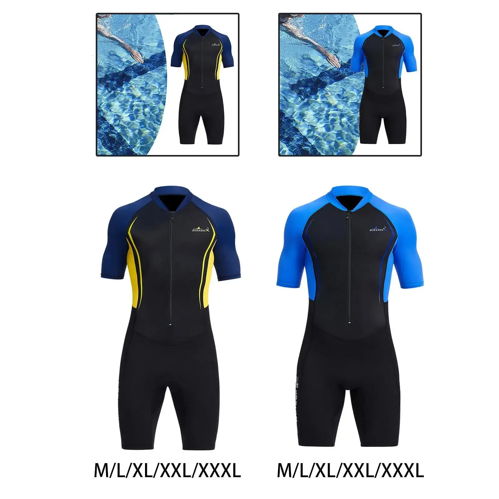 Mens Shorty Wetsuit Piece Front Zip 1.5mm Sunproof Diving Suit for Swimming 240315