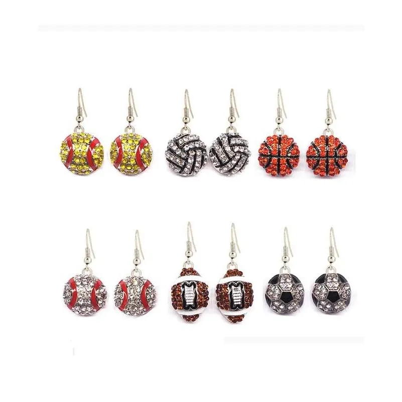 Jewelry stud earring Rhinestone Sports Ball Stud Earrings Basketball Baseball Rugby Ear Stud Jewelry 25 color