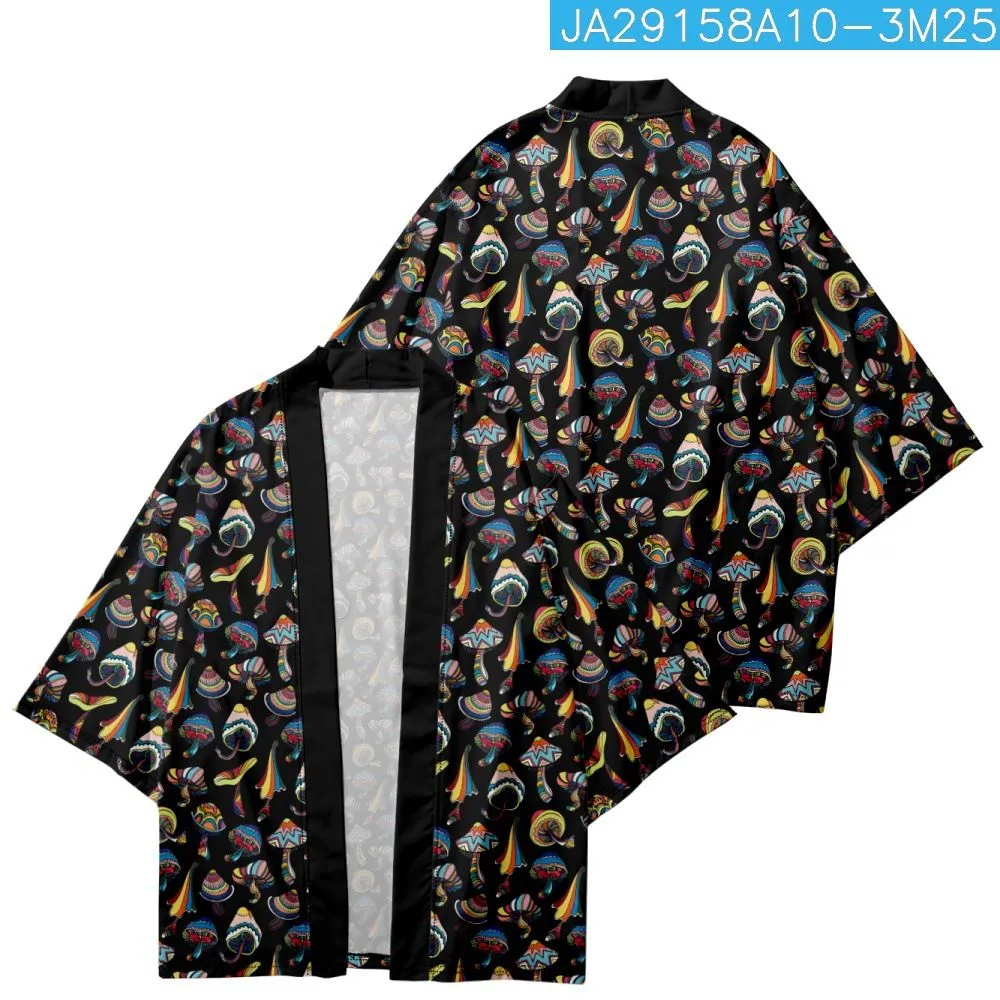 Men`s Casual Shirts Japanese Kimono Traditional Mushroom Print Cardigan Asian Clothing Harajuku Samurai Yukata Men`s Hip Hop