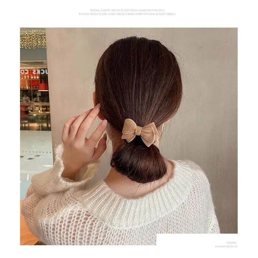 30pcs/lot hair rubber bands autumn winter korean style coffee khaki headdress plush womens bowknot hair pin female head tie jewelry