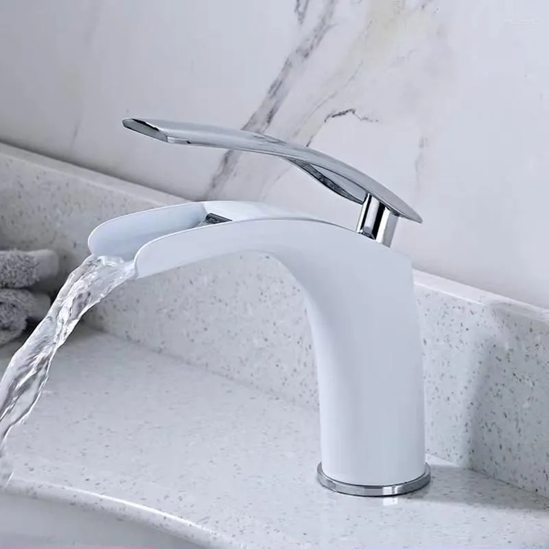 Bathroom Sink Faucets WZLY Basin White Brass Open Type Waterfall Mixer Tap Cold Water Torneiras Do Banheiro