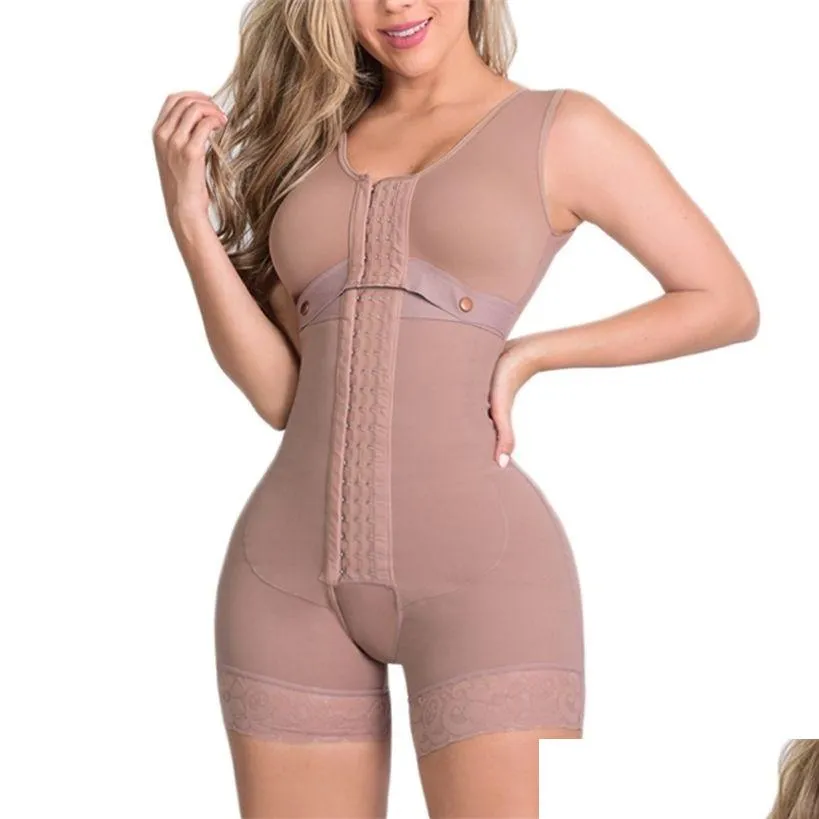 High Compression Full Body Shapewear With Hook And Eye Front Closure Shaper Adjustable Bra Slimming Bodysuit Fajas Colombianas 220112