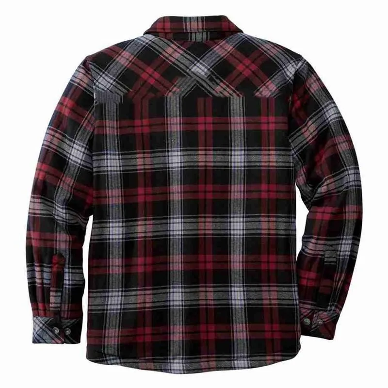 Men`s Dress Shirts Fashion Plaid Shirt Jacket Long Sleeved Quilt Lined Brushed Flannel Rugged Lapel Collar Sleeve Loose Outerwear