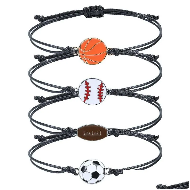 bulk price way thread hand-woven ball charm bracelet baseball football basketball team fan hand rope bracelets jewelry gift