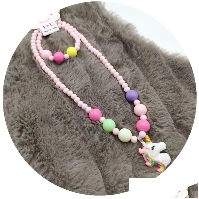 Children`s Jewelry Necklace Color Bracelet Set Girls Dress up accessories