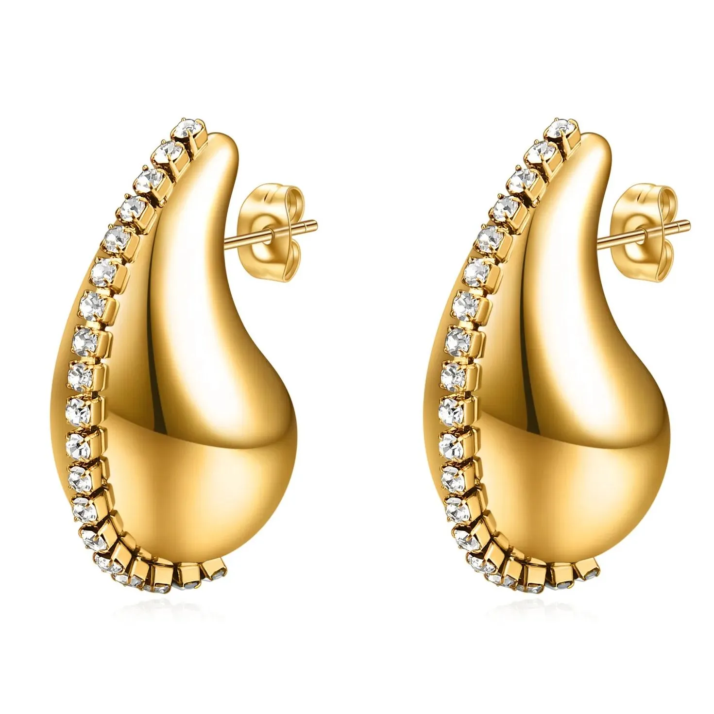 fashion single-row zirconium hollow water drop stud earrings womens titanium steel 18k gold earrings jewelry female