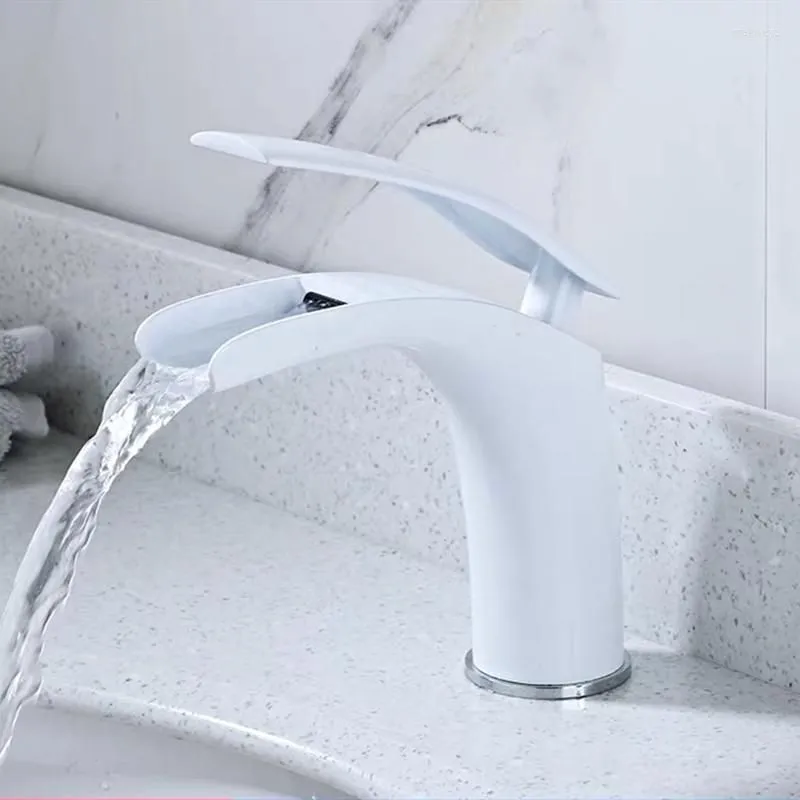 Bathroom Sink Faucets WZLY Basin White Brass Open Type Waterfall Mixer Tap Cold Water Torneiras Do Banheiro
