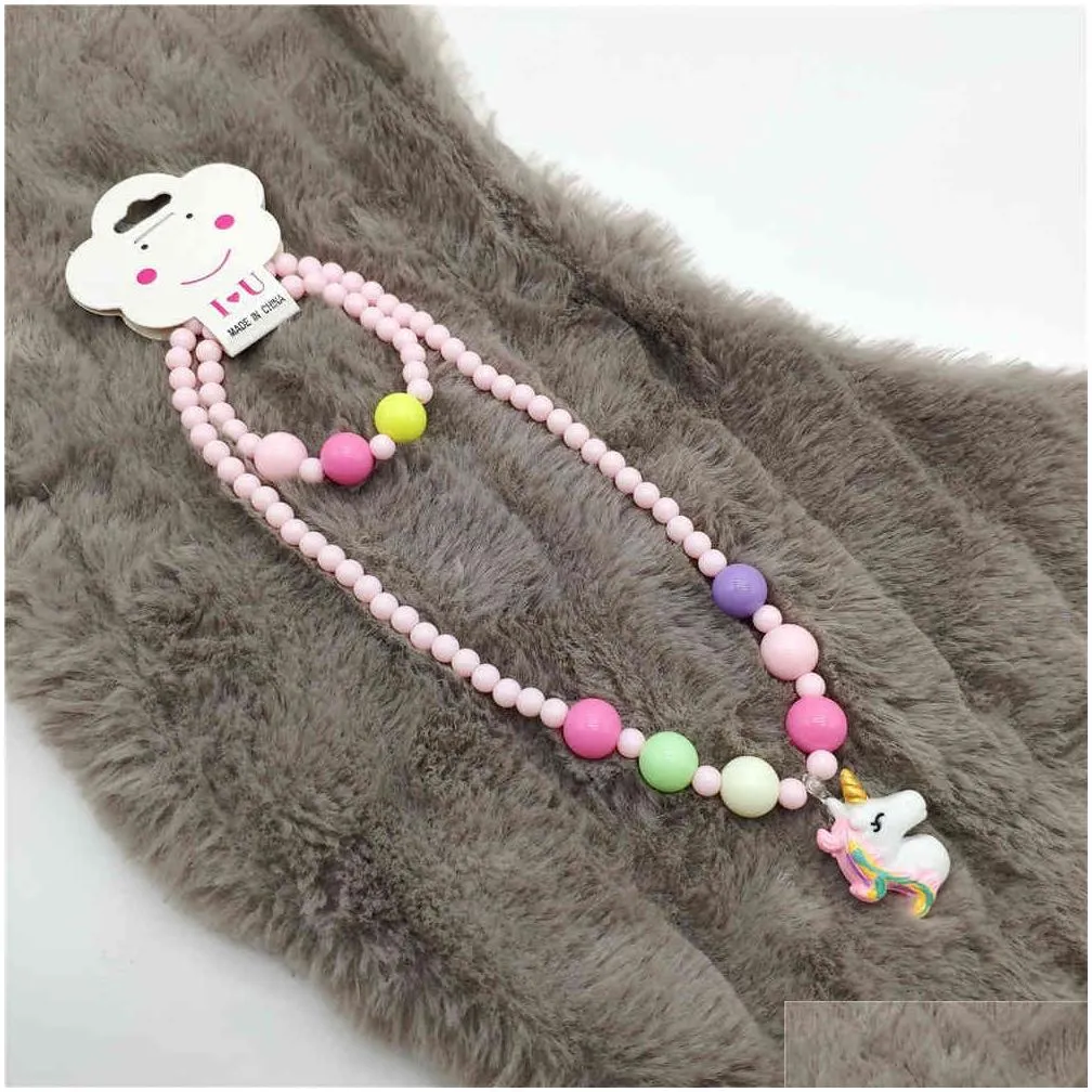 Children`s Jewelry Necklace Color Bracelet Set Girls Dress up accessories