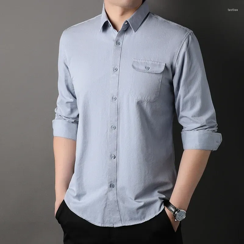 Men`s Dress Shirts High Quality Clothing Solid Color Business Casual Long Sleeve Shirt Cotton Formal Wear M-4XL Loose