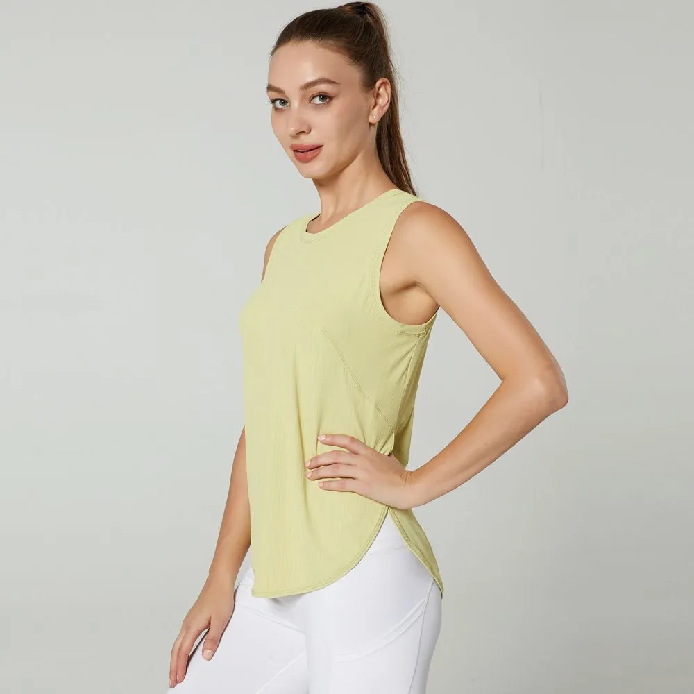 LU-1283 Women Sports Vest O neck Sleeveless Side Open Breathable Quick Dry Yoga Shirt Running Training Loose Fitness Clothes Sports Tank