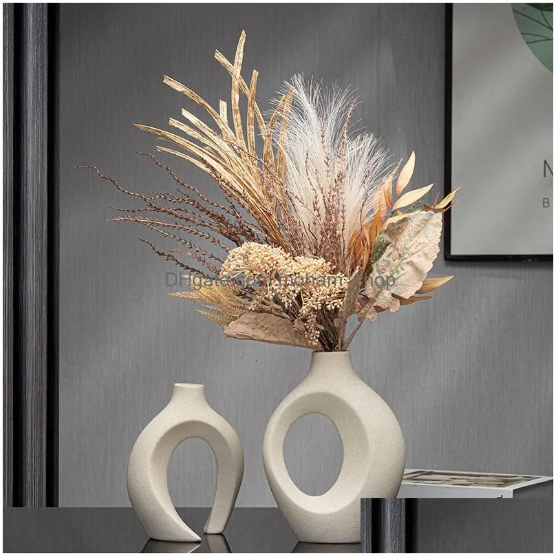 decorative objects figurines nordic ceramic interlock vase bridal shower wedding boyfriend gift girlfriend pampas grass living room home decoration