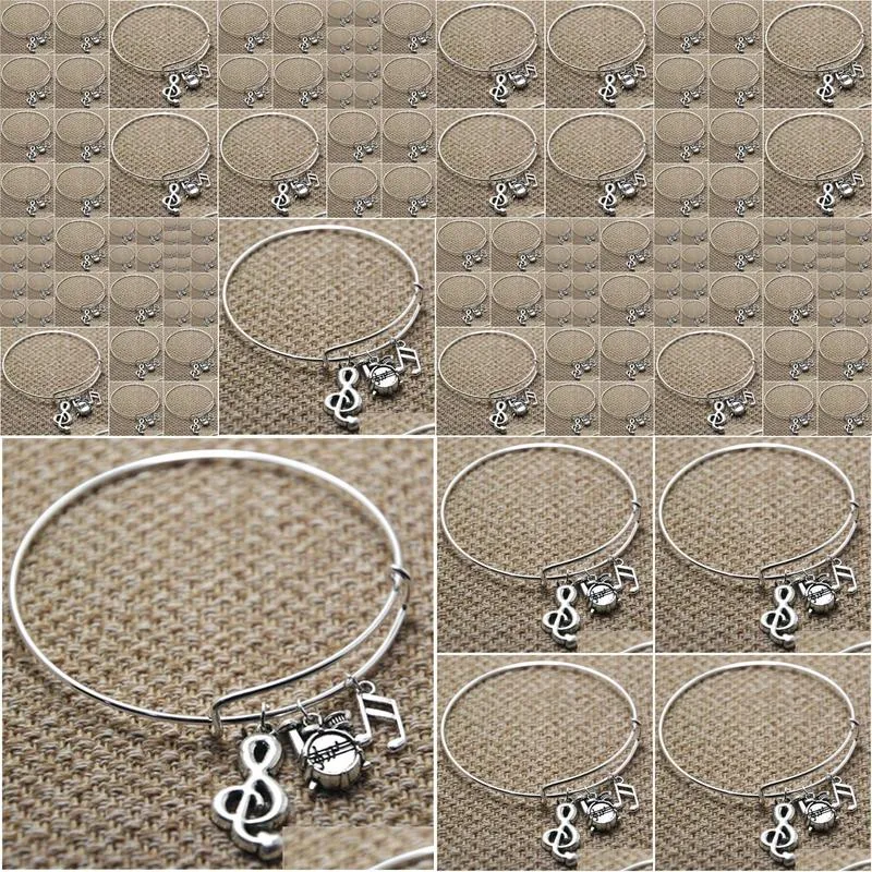 Bangle Bracelets 12Pcs Drums Music Bracelet Treble Clef And Musicnote Charm Bangles Drop Delivery Jewelry Dhha8