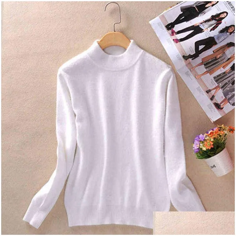 19 Colors Wool Pure Cashmere Sweater Women Pullovers Long Sleeve Pull Femme Half Turtleneck Women Sweaters Pullovers Plus Size 211218