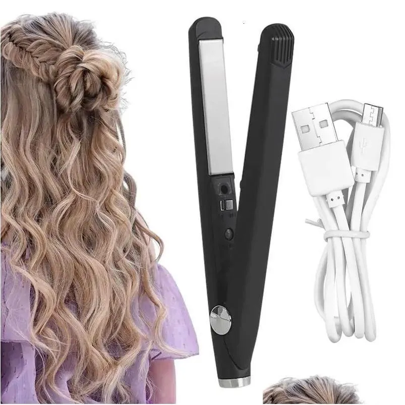 USB Rechargeable Curling Iron Hair Straightener Mini DualPurpose Travel Size Styling Tool 240116