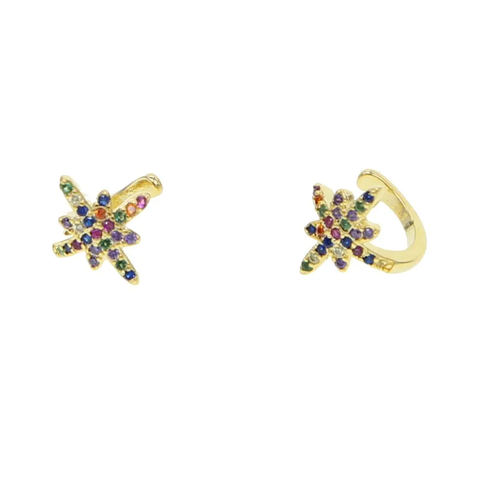 north star clip earring no piercing women ear cuff Gold plated paved colorful cz star fashion lovely girl women jewelry