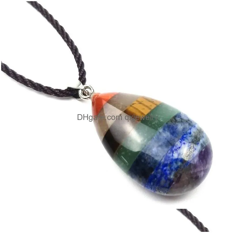 Pendant Necklaces Pendants Natural Crystal Energy Stone Peach Heart Shaped Water Drop Splicing Necklace 7Chakra Women Jewelryf Ashion Dhljd