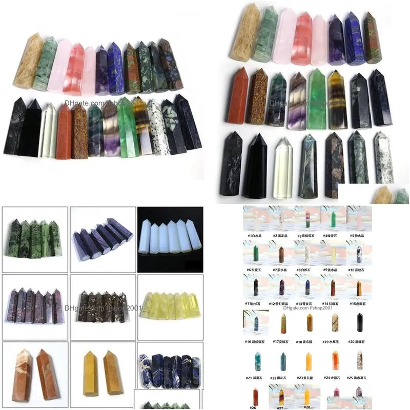 total 46 complete variety rough polished quartz pillar art ornaments energy stone wand healing gemstone tower natural crystal point