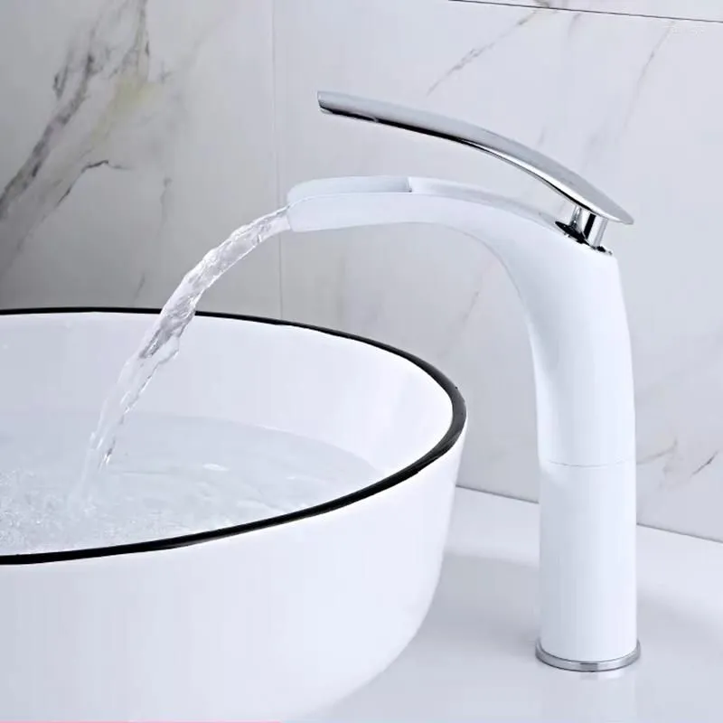 Bathroom Sink Faucets WZLY Basin White Brass Open Type Waterfall Mixer Tap Cold Water Torneiras Do Banheiro