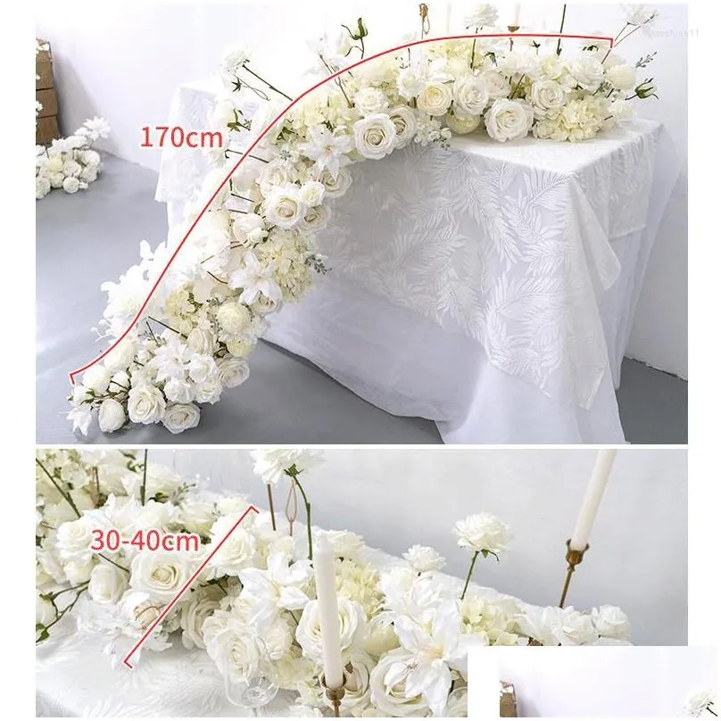 Decorative Flowers & Wreaths Luxury Wedding White Rose Orc Flower Row Runner Arrangement Banquet Event Decor Table Ball Party Prop Dro Dhsoc