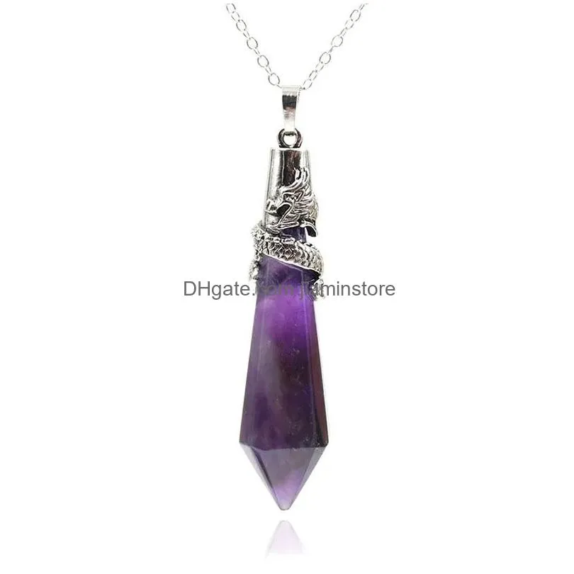 Pendant Necklaces Retro Natural Labradorite Pendulum For Dowsing Stone Geometry Healing Crystals Dragon Necklace WomenPendant