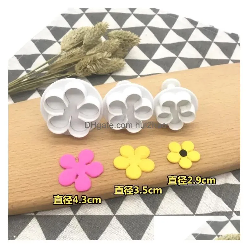 baking moulds 3/4pcs geometry sugarcraft fondant cutter plastic flower cake mold diy decorating tools plunger sugar craft die