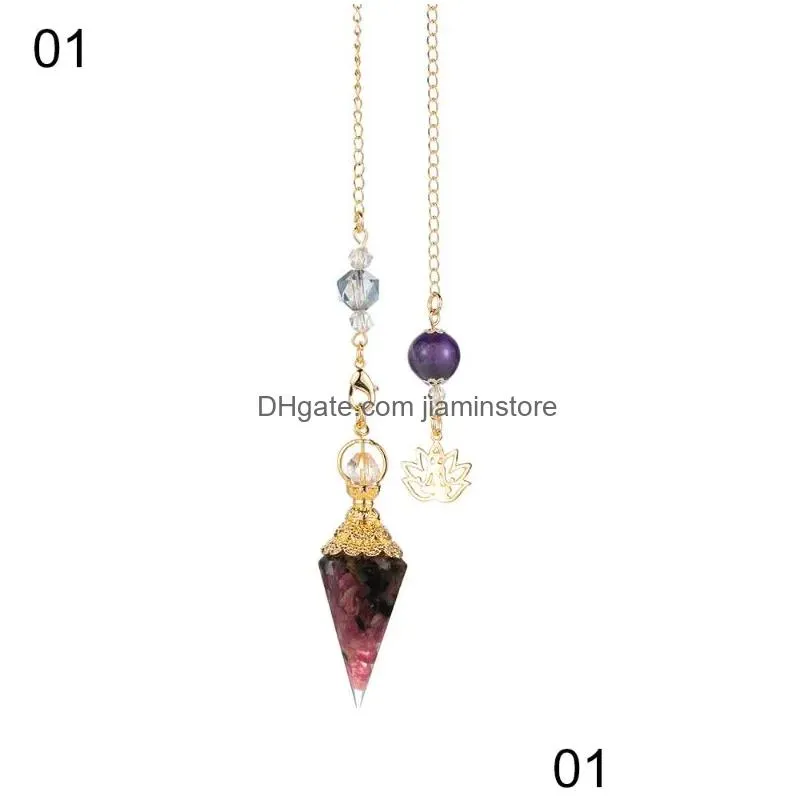 Pendant Necklaces Hexagon Pendulum Reiki Healing Crystal Amulet Natural Stone Gemstone Rock Rose Quartz Amethyst Tourmaline Jewelry