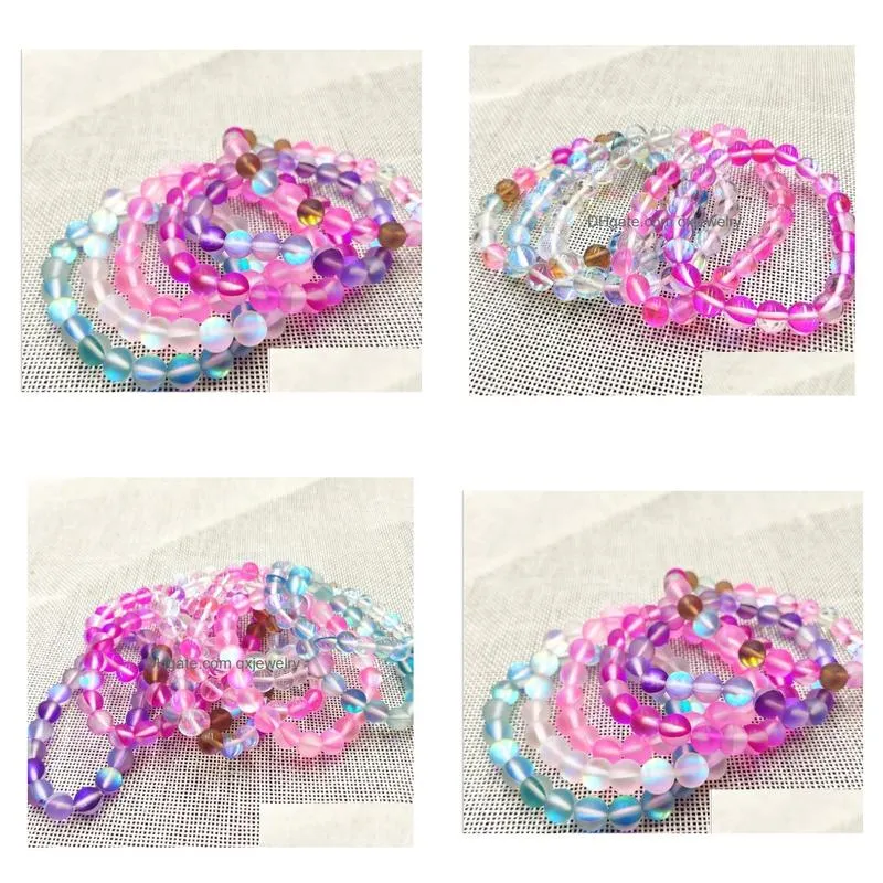 Beaded Strands 10Mm Atte Mystic Aura Quartz Pink Beads Bracelet Elastic Gemstone Bead Drop Delivery Dh4Hz