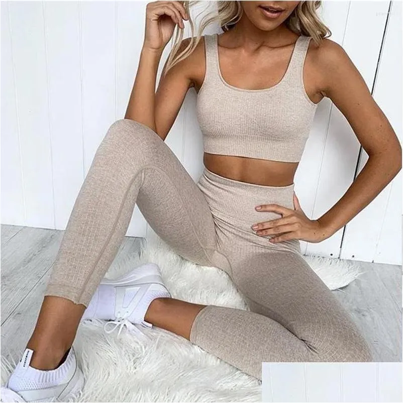 Women`s Tracksuits 2 Piece Set Seamless Knit Slim Hip Sweat Suit Solid Women Tights Work Out Exercise Sweatsuit Tracksuit Fitness