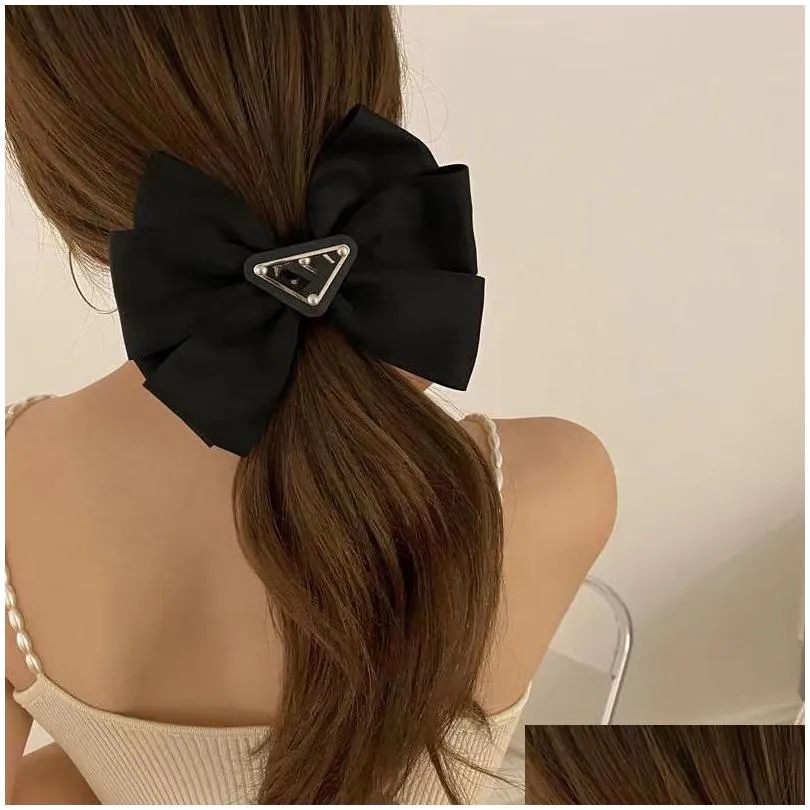 designer pra letters triangle metal hairpin bowknot girl ladies fashion hair clips jewelry accessories female